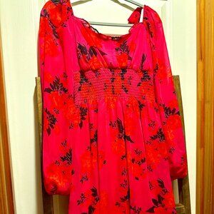 Bright Pink and Orange Betsey Johnson Longsleeve Floral Dress Sz 6